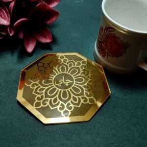 Golden Acrylic Hexagon Ramadan Tea Coasters  Islamic Gifts -Set Of 4